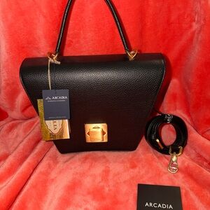 ARCADIA TRAPEZE MEDIUM CROSSBODY SATCHEL BLACK PEBBLE LEATHER NWT
